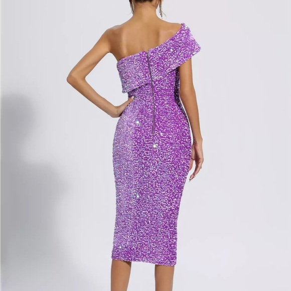 Catchall Alexandra velvet sequined one shoulder bodycon midi dress NWT size M - Picture 5 of 11